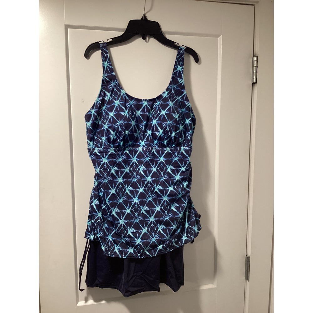 D&Co Beach Navy Shibori Print Tankini Set with‎ Swim Shorts Blue Size 12